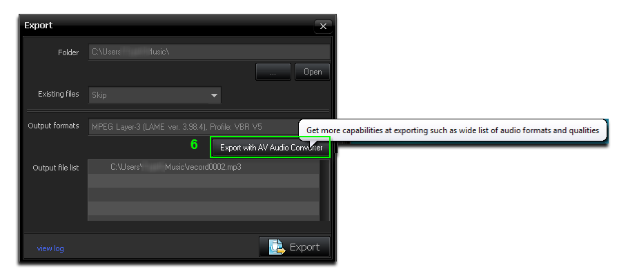 Export with AV Audio Converter